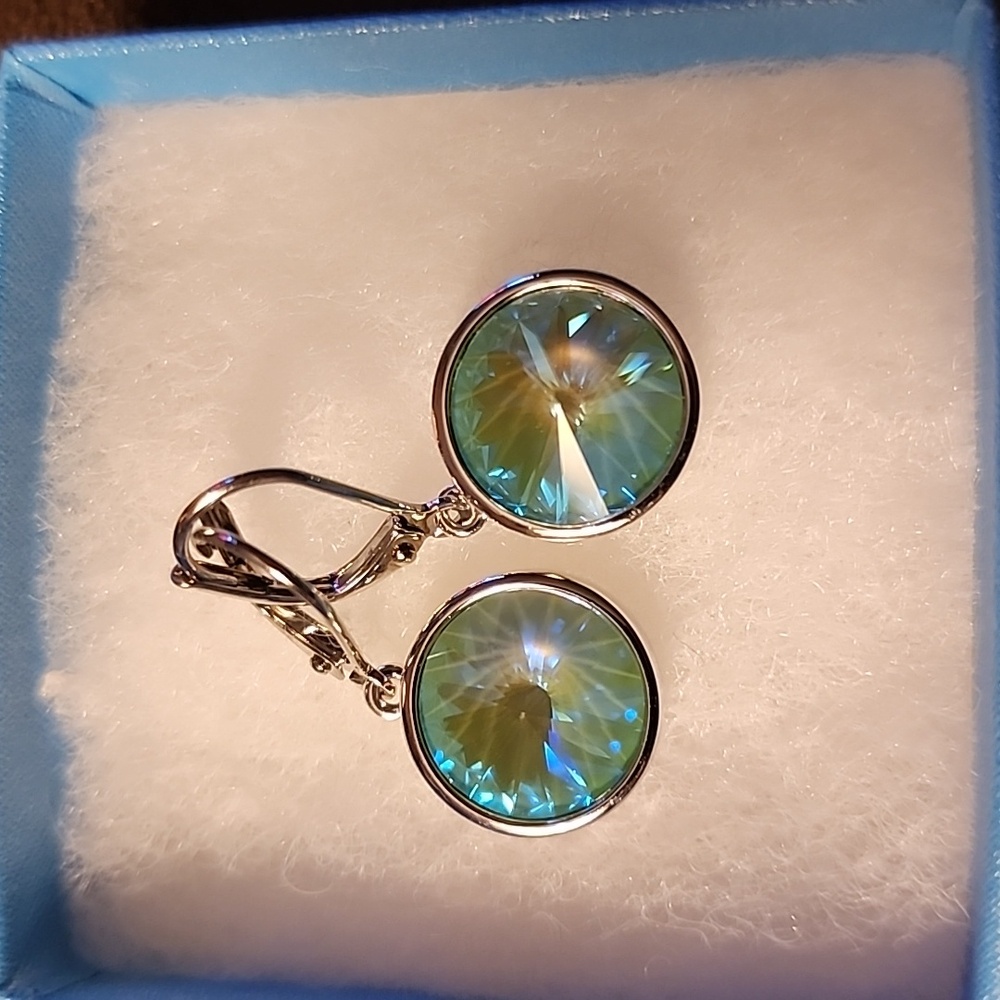 Touchstone Crystals by Swarovski LULU Earrings Green Opal Rhodium…